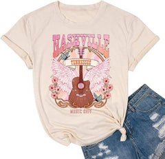 Women Vintage Rock Band Shirts Country Music Shirts Graphic Tees Concert Outfit Short Sleeve Tops