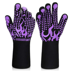 Comsmart BBQ Gloves, 1472 Degree F Heat Resistant Grilling Gloves Silicone Non-Slip Oven Gloves Long Kitchen Gloves for Barbecue, Cooking, Baking, Cutting