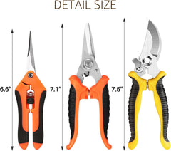 3 Pack Garden Pruning Shears Stainless Steel Blades Handheld Pruners Set with Gardening Gloves