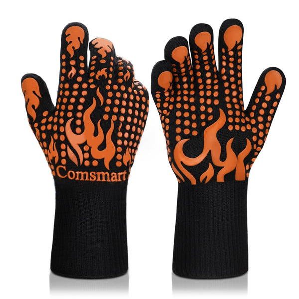 Comsmart BBQ Gloves, 1472 Degree F Heat Resistant Grilling Gloves Silicone Non-Slip Oven Gloves Long Kitchen Gloves for Barbecue, Cooking, Baking, Cutting