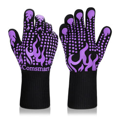 Comsmart BBQ Gloves, 1472 Degree F Heat Resistant Grilling Gloves Silicone Non-Slip Oven Gloves Long Kitchen Gloves for Barbecue, Cooking, Baking, Cutting