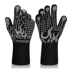 Comsmart BBQ Gloves, 1472 Degree F Heat Resistant Grilling Gloves Silicone Non-Slip Oven Gloves Long Kitchen Gloves for Barbecue, Cooking, Baking, Cutting
