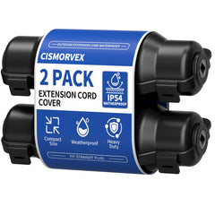 2 Pack Outdoor Extension Cord Safety Cover with Waterproof Seal IP54 Water-Resistant, Weatherproof Electrical Connection Box with 2 Latches, Plug, Socket, Holiday Decoration Light, Black