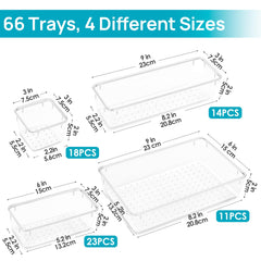 Vtopmart 25 PCS Clear Plastic Drawer Organizers Set, 4-Size Versatile Bathroom and Vanity Drawer Organizer Trays, Storage Bins for Makeup, Bedroom, Kitchen Gadgets Utensils and Office