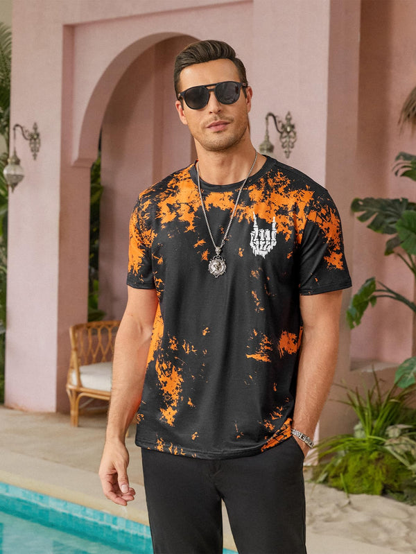 Hardaddy Men's Casual Tie Dye T-Shirts Short Sleeve Round Neck Graphic Tee Rock Band Tee Shirts