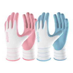 COOLJOB 2 Pairs Gardening Gloves for Women Ladies, Breathable Rubber Coated for Yard Garden, Outdoor Indoor Protective Work with Grip, Medium Size, Red & Green