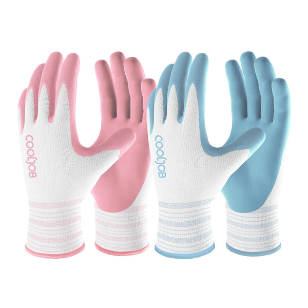 COOLJOB 2 Pairs Gardening Gloves for Women Ladies, Breathable Rubber Coated for Yard Garden, Outdoor Indoor Protective Work with Grip, Medium Size, Red & Green