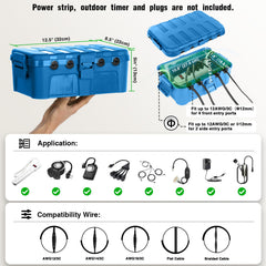Flemoon Large Outdoor Electrical Box (12.5 x 8.5 x 5 inch), IP54 Waterproof Extension Cord Cover Weatherproof, Protect Outlet, Plug, Socket, Timer, Power Strip, Holiday Light Decoration, Black