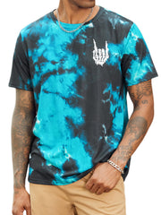 Hardaddy Men's Casual Tie Dye T-Shirts Short Sleeve Round Neck Graphic Tee Rock Band Tee Shirts