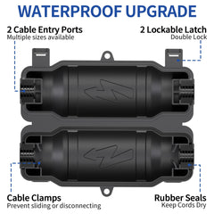 2 Pack Outdoor Extension Cord Safety Cover with Waterproof Seal IP54 Water-Resistant, Weatherproof Electrical Connection Box with 2 Latches, Plug, Socket, Holiday Decoration Light, Black