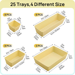 Vtopmart 25 PCS Clear Plastic Drawer Organizers Set, 4-Size Versatile Bathroom and Vanity Drawer Organizer Trays, Storage Bins for Makeup, Bedroom, Kitchen Gadgets Utensils and Office