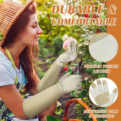 HANDLANDY Rose Pruning Gloves for Men & Women, Long Thorn Proof Gardening Gloves, Breathable Pigskin Leather Gauntlet, Best Garden Gifts & Tools for Gardener