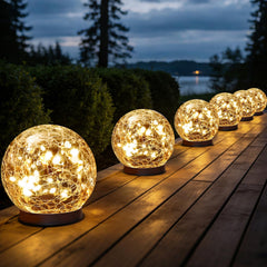 JKIMK Solar Globe Lights Outdoor Waterproof-Solar Balls Garden-Cracked Glass Ball Solar Lights Outdoor-Solar Orbs Outside-Outdoor Decorations Patio & Yard Lawn Backyard Decor (GUO-XBQ-5-5-5)
