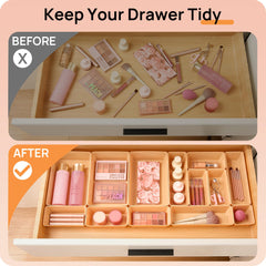 Vtopmart 25 PCS Clear Plastic Drawer Organizers Set, 4-Size Versatile Bathroom and Vanity Drawer Organizer Trays, Storage Bins for Makeup, Bedroom, Kitchen Gadgets Utensils and Office