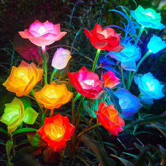 RECHOO Solar Garden Lights Outdoor Decorative, 3 Pack Solar Flower Lights with 15 Rose Flowers, Multi-Color Changing LED Waterproof Garden Decor for Landscape Pathway, Mother's Day Gifts for Women