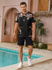 Hardaddy Men's Casual Tie Dye T-Shirts Short Sleeve Round Neck Graphic Tee Rock Band Tee Shirts