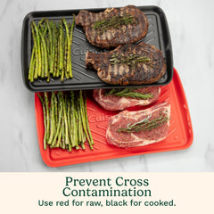 Cuisinart Grilling Prep & Serve Trays, 17x10.5 inch BBQ Tray Safe for Food Handling, 2 Dishwasher Safe Nesting Trays Black & Red, Perfect Grilling Accessories for Cooked & Raw Meat, Fits 6 Burgers
