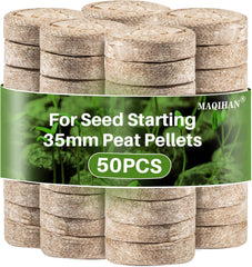 MAQIHAN 50PCS Peat Pellets for Seedlings - 35MM Seed Starter Pellets Peat Pods for Starting Seeds Garden Soil for Planting Transplanting Growing Garden Flower Vegetables Germination Propagation Tray