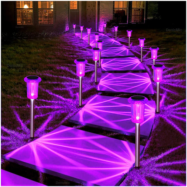 DenicMic Solar Lights Outdoor 10 Pack Waterproof 6000K Cold White LED Stainless Steel Stake Outside Lights for Yard Pathway Garden Driveway Walkway Landscape Path Lighting