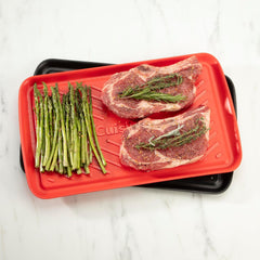 Cuisinart Grilling Prep & Serve Trays, 17x10.5 inch BBQ Tray Safe for Food Handling, 2 Dishwasher Safe Nesting Trays Black & Red, Perfect Grilling Accessories for Cooked & Raw Meat, Fits 6 Burgers