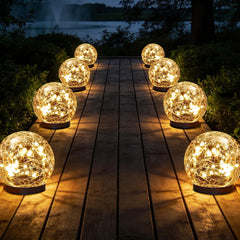 JKIMK Solar Globe Lights Outdoor Waterproof-Solar Balls Garden-Cracked Glass Ball Solar Lights Outdoor-Solar Orbs Outside-Outdoor Decorations Patio & Yard Lawn Backyard Decor (GUO-XBQ-5-5-5)