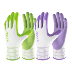 COOLJOB 2 Pairs Gardening Gloves for Women Ladies, Breathable Rubber Coated for Yard Garden, Outdoor Indoor Protective Work with Grip, Medium Size, Red & Green