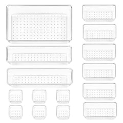 Vtopmart 25 PCS Clear Plastic Drawer Organizers Set, 4-Size Versatile Bathroom and Vanity Drawer Organizer Trays, Storage Bins for Makeup, Bedroom, Kitchen Gadgets Utensils and Office
