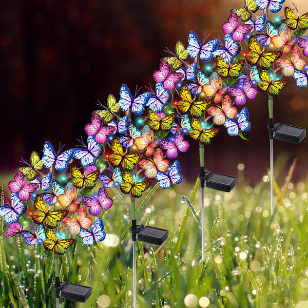 Adecorty Solar Garden Lights Outdoor Waterproof Decorative Solar Lights Outdoor 2 Pack with 44 LED 34 Butterfly Flower Garden Decor Yard Patio Lawn, Gifts for Mother's Day Mom Women