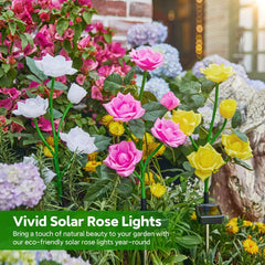 RECHOO Solar Garden Lights Outdoor Decorative, 3 Pack Solar Flower Lights with 15 Rose Flowers, Multi-Color Changing LED Waterproof Garden Decor for Landscape Pathway, Mother's Day Gifts for Women