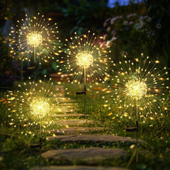 GIGALUMI Garden Decor Outdoor Lights 120LED 2Pack, Solar Garden Lights Outside Fairy Firework Decorative,Solar Powered for Yard Pathway Flowerbed Planter Balcony Patio 4th of July Decor (Warm White