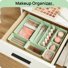 Vtopmart 25 PCS Clear Plastic Drawer Organizers Set, 4-Size Versatile Bathroom and Vanity Drawer Organizer Trays, Storage Bins for Makeup, Bedroom, Kitchen Gadgets Utensils and Office