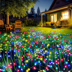 GIGALUMI Garden Decor Outdoor Lights 120LED 2Pack, Solar Garden Lights Outside Fairy Firework Decorative,Solar Powered for Yard Pathway Flowerbed Planter Balcony Patio 4th of July Decor (Warm White