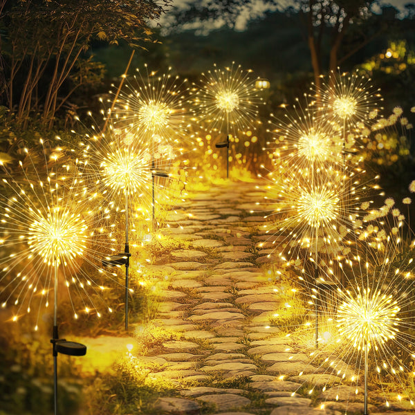 GIGALUMI Garden Decor Outdoor Lights 120LED 2Pack, Solar Garden Lights Outside Fairy Firework Decorative,Solar Powered for Yard Pathway Flowerbed Planter Balcony Patio 4th of July Decor (Warm White