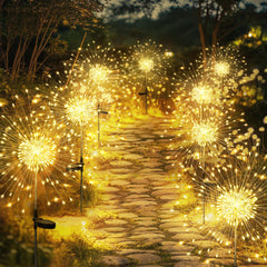 GIGALUMI Garden Decor Outdoor Lights 120LED 2Pack, Solar Garden Lights Outside Fairy Firework Decorative,Solar Powered for Yard Pathway Flowerbed Planter Balcony Patio 4th of July Decor (Warm White
